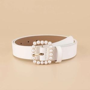 Faux Pearl Decor Square Buckle Belt